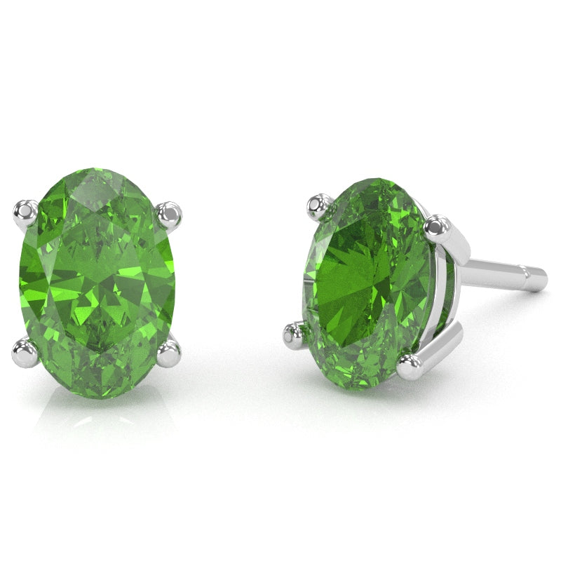 Peridot 8x6mm Oval Stud Earrings in 10k White Gold
