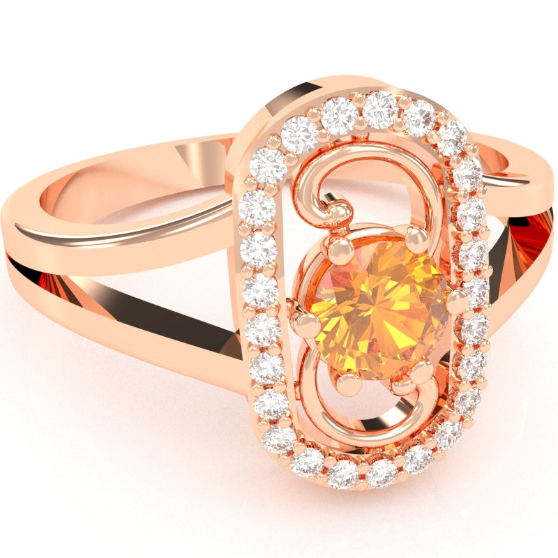 Split Band Citrine Diamond Cocktail Ring In 14k Rose Gold