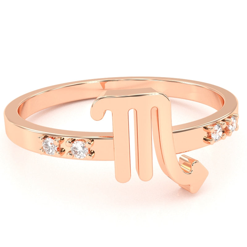 Scorpio Zodiac Sign Diamond Ring In Solid 14k Rose Gold