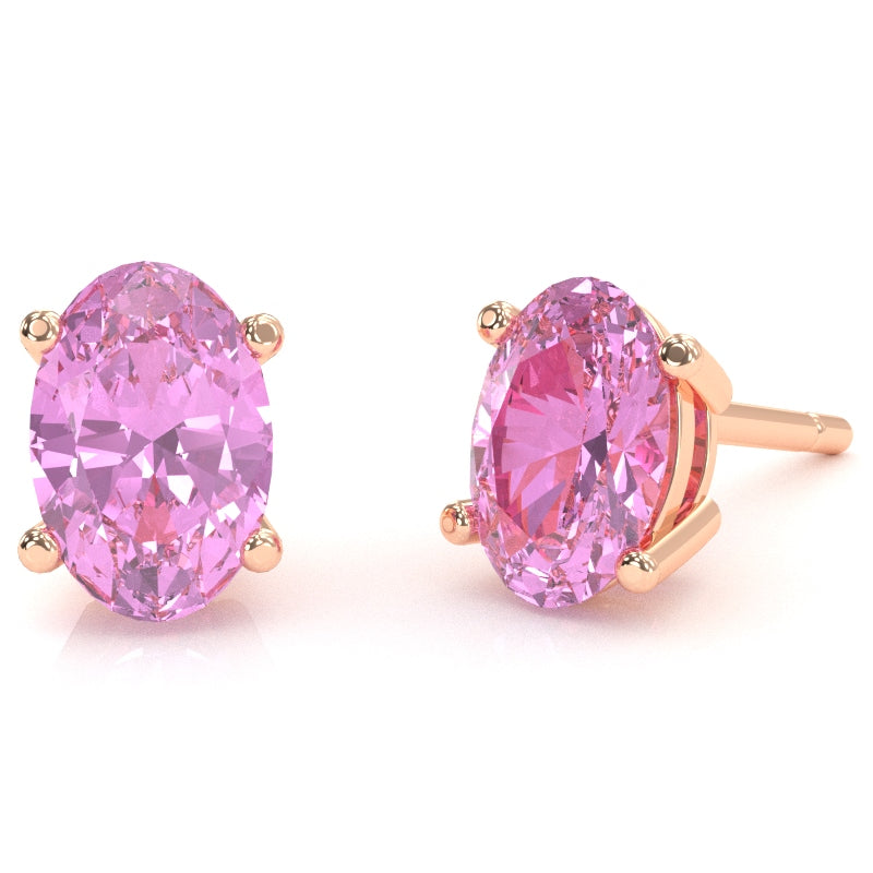 Lab-Created Pink Sapphire 7x5mm Oval Stud Earrings in 10k Rose Gold