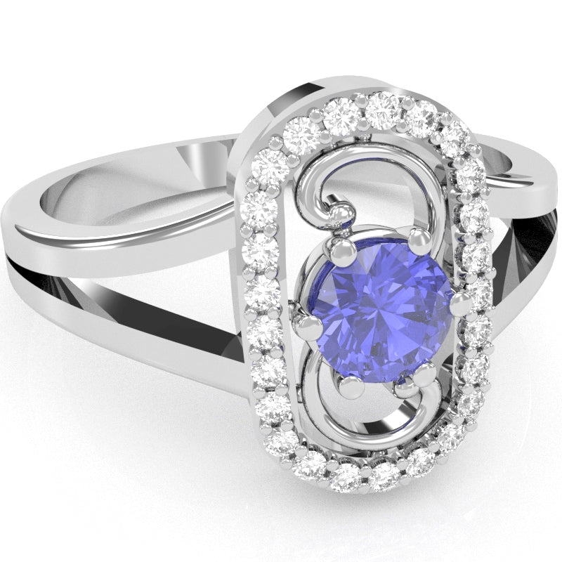 Split Band Tanzanite Diamond Cocktail Ring In 14k White Gold