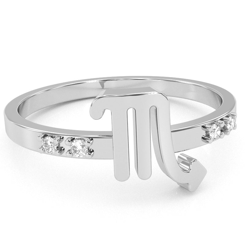 Scorpio Zodiac Sign Diamond Ring In Solid 14k White Gold