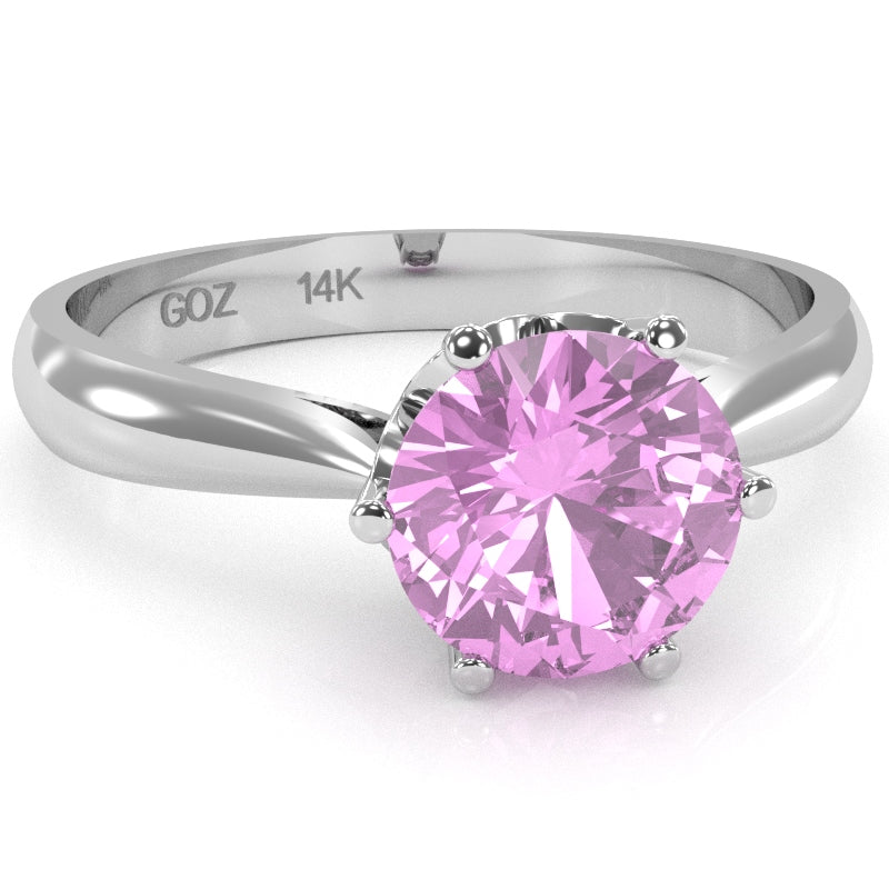 Crown Setting Lab-Created Pink Sapphire Engagement Ring In 14k White Gold
