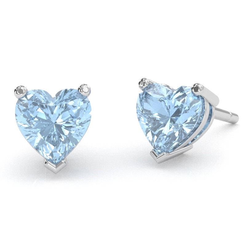 Aquamarine 6mm Heart Stud Earrings in 10k White Gold