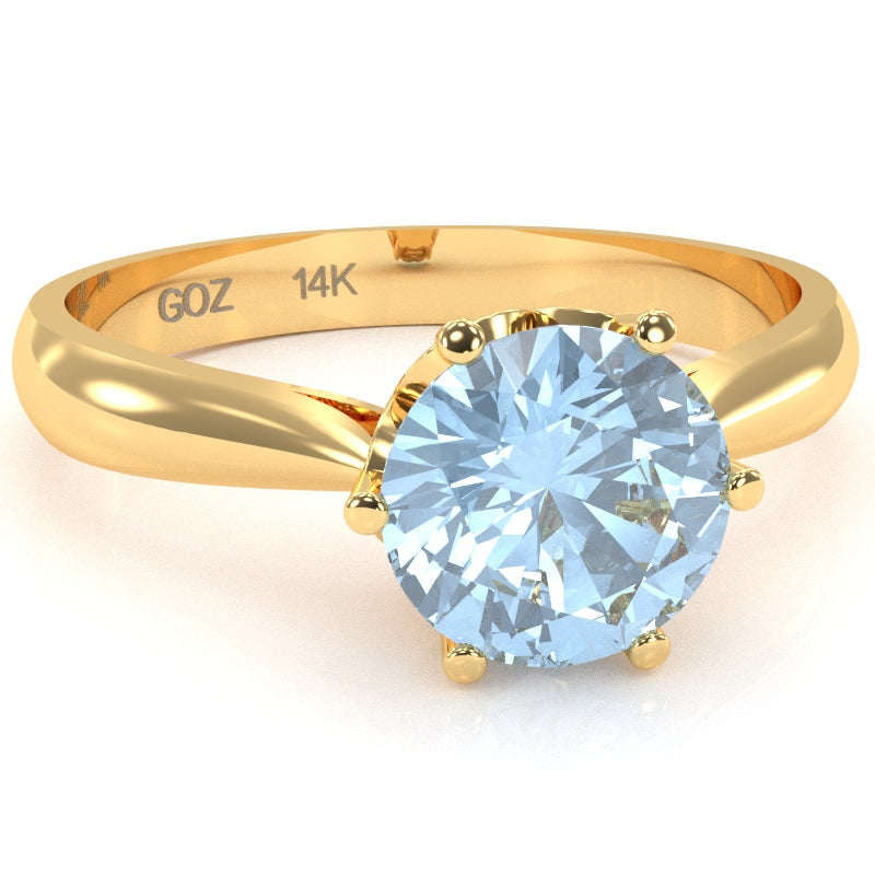 Crown Setting Aquamarine Engagement Ring In 14k Yellow Gold