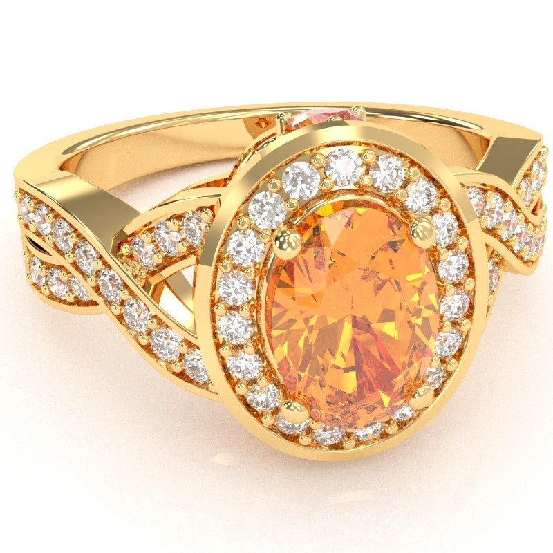 Three Stone Citrine Diamond Peekaboo Halo Engagement Ring In 14k Yellow Gold