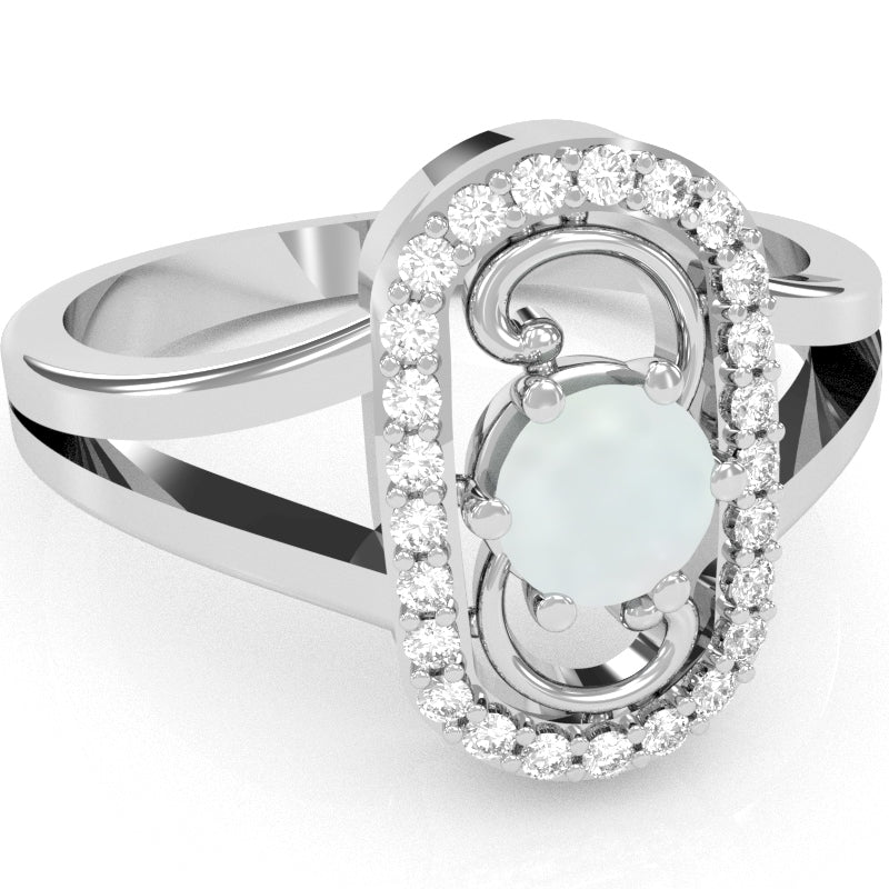 Split Band Opal Diamond Cocktail Ring In 14k White Gold
