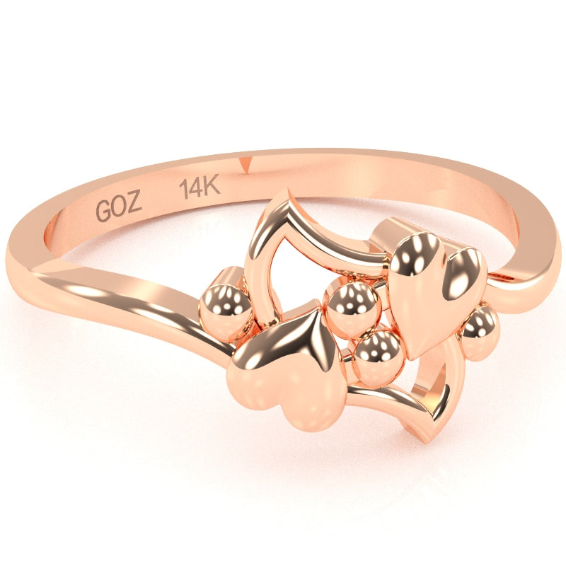 Dancing Hearts Designer Love Ring In Solid 14k Rose Gold