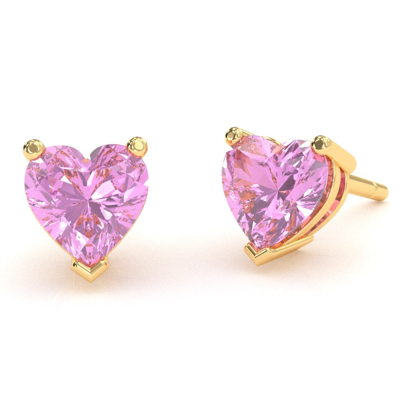 Lab-Created Pink Sapphire 6mm Heart Stud Earrings in 10k Yellow Gold