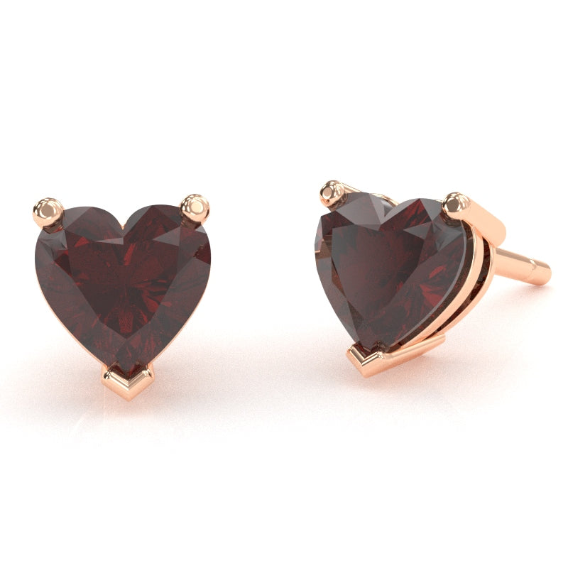 Garnet 5mm Heart Stud Earrings in 10k Rose Gold