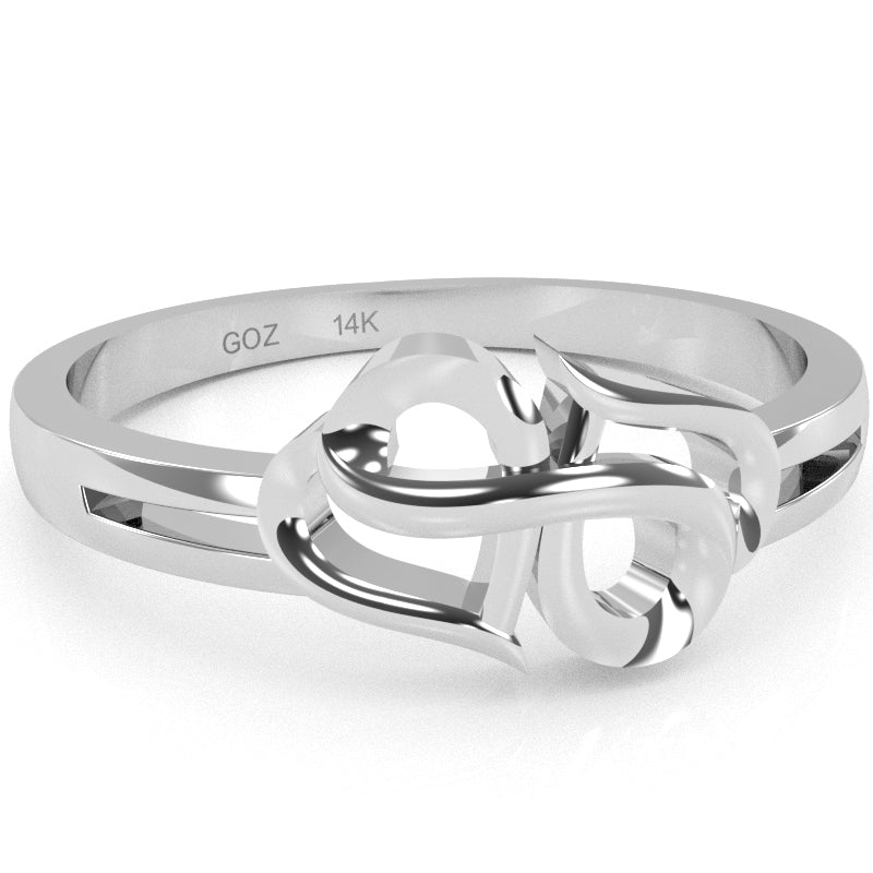 Split Shank Infinity Loop 2 Hearts Love Ring In Solid 14k White Gold