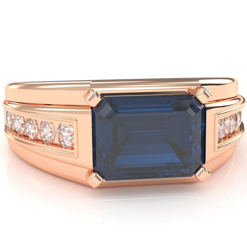 Men's Lab-Created Sapphire Diamond Channel Ring In Solid 14k Rose Gold