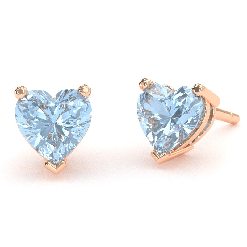 Aquamarine 6mm Heart Stud Earrings in 10k Rose Gold