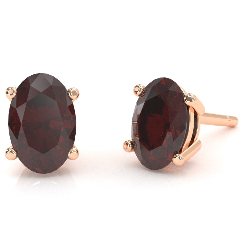 Garnet 8x6mm Oval Stud Earrings in 10k Rose Gold