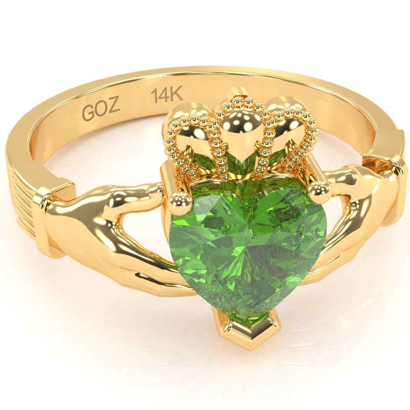 Claddagh Peridot Ring In Solid 14k Yellow Gold