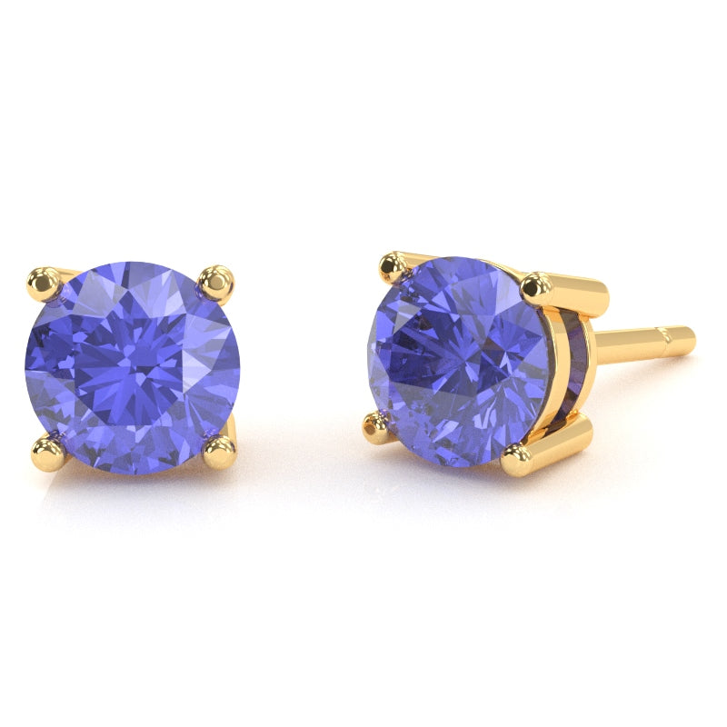 Tanzanite 6mm Round Stud Earrings in 10k Yellow Gold