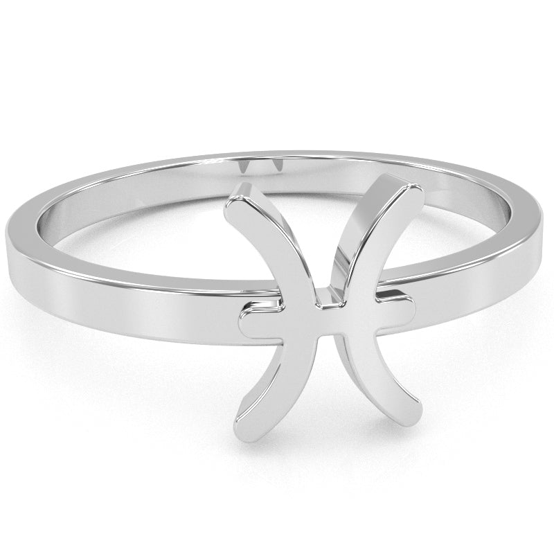 Pisces Zodiac Sign Ring In Solid 10k White Gold