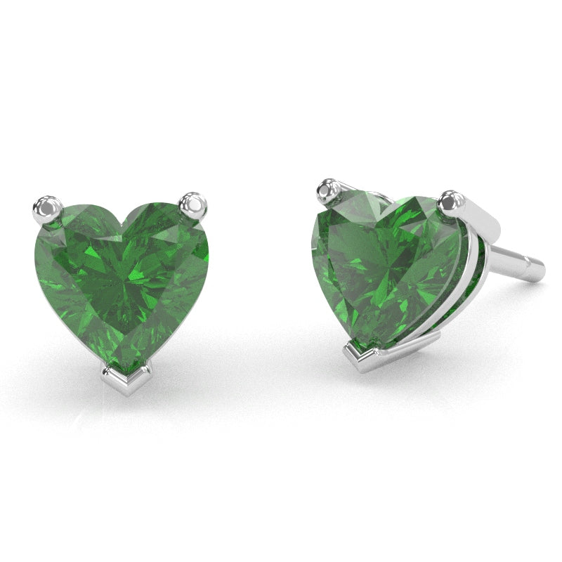 Lab-Created Emerald 5mm Heart Stud Earrings in 10k White Gold