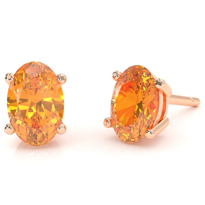 Citrine 8x6mm Oval Stud Earrings in 10k Rose Gold