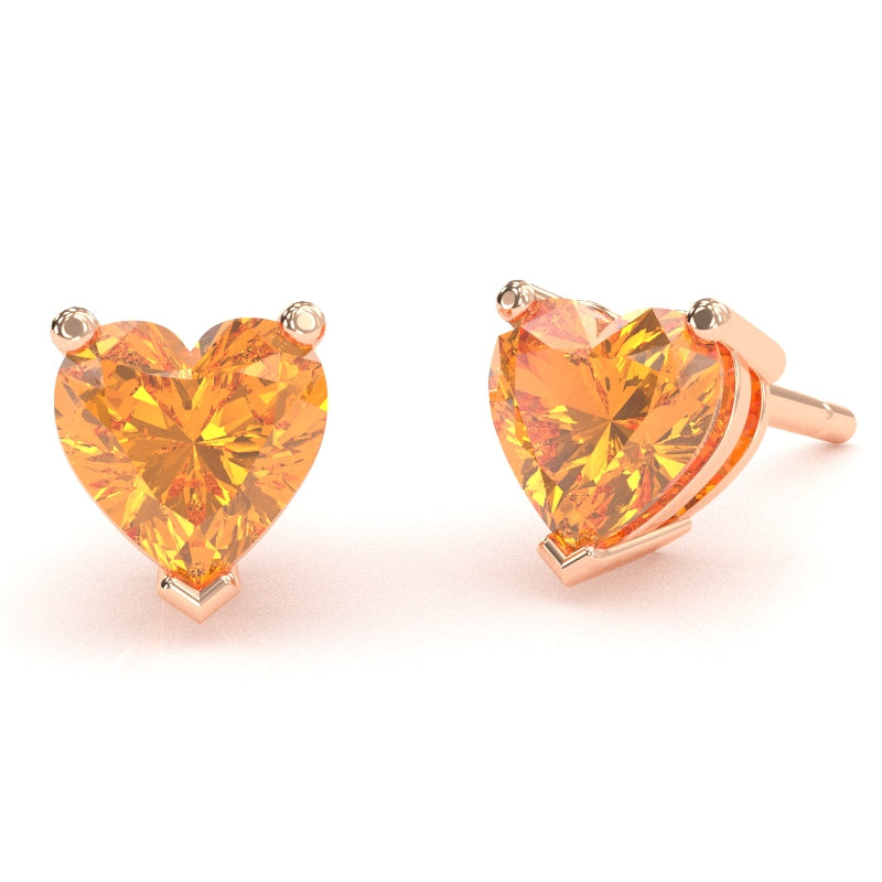 Citrine 6mm Heart Stud Earrings in 10k Rose Gold