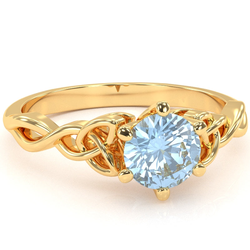 Celtic Trinity Knot Aquamarine Engagement Ring In 14k Yellow Gold