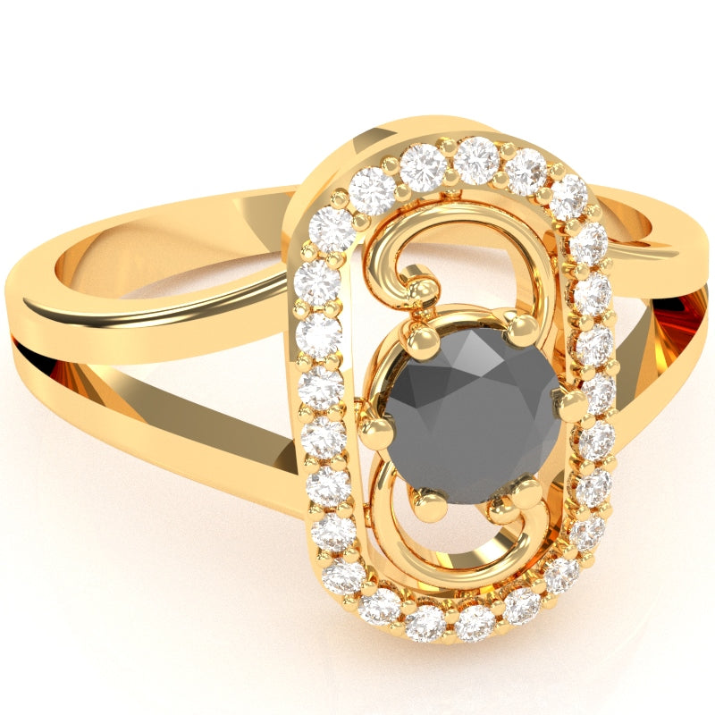 Split Band Black Onyx Diamond Cocktail Ring In 14k Yellow Gold