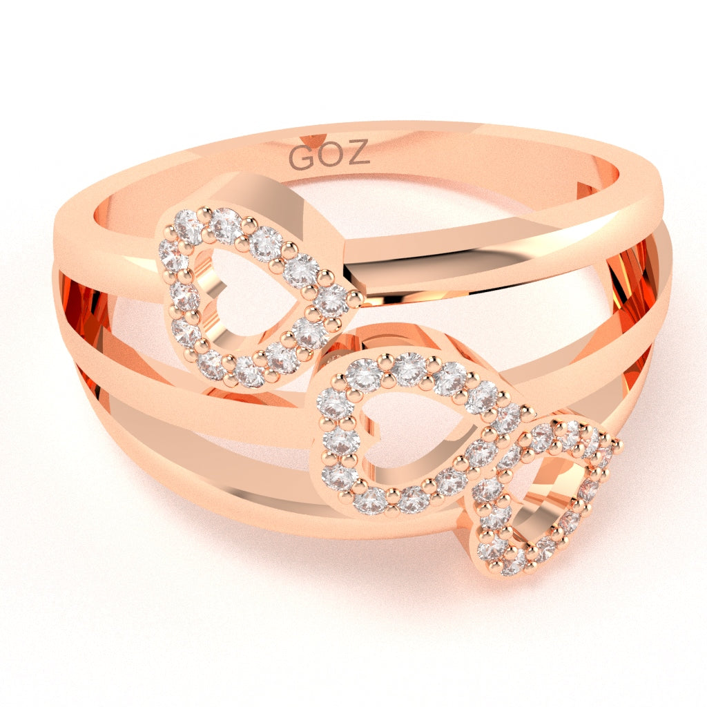 Triple Heart Diamond Cocktail Ring In 10k Rose Gold