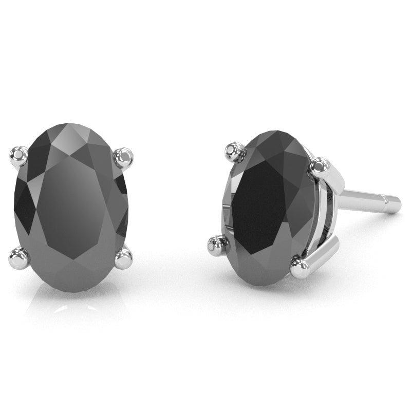 Black Onyx 8x6mm Oval Stud Earrings in 10k White Gold