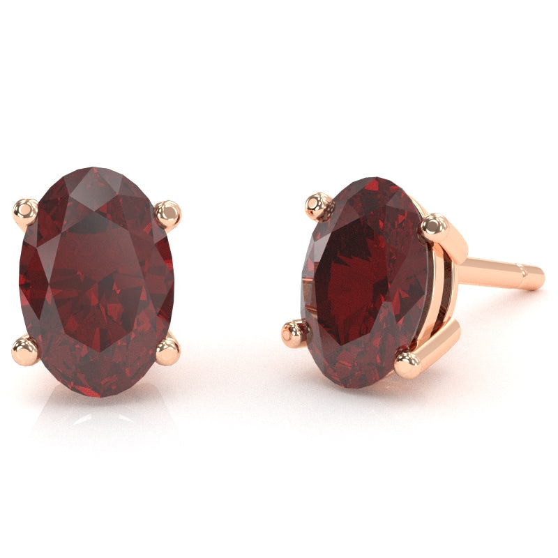 Lab-Created Ruby 8x6mm Oval Stud Earrings in 10k Rose Gold
