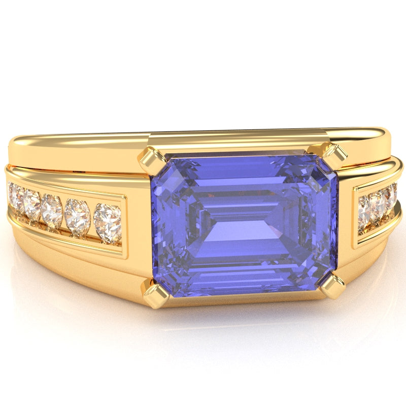 Men's Tanzanite Diamond Channel Ring In Solid 14k Yellow Gold