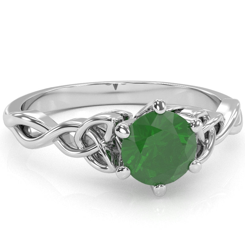 Celtic Trinity Knot Emerald Engagement Ring In 14k White Gold