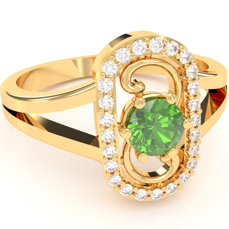 Split Band Peridot Diamond Cocktail Ring In 14k Yellow Gold
