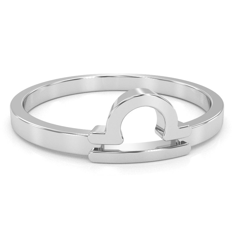 Libra Zodiac Sign Ring In Solid 14k White Gold