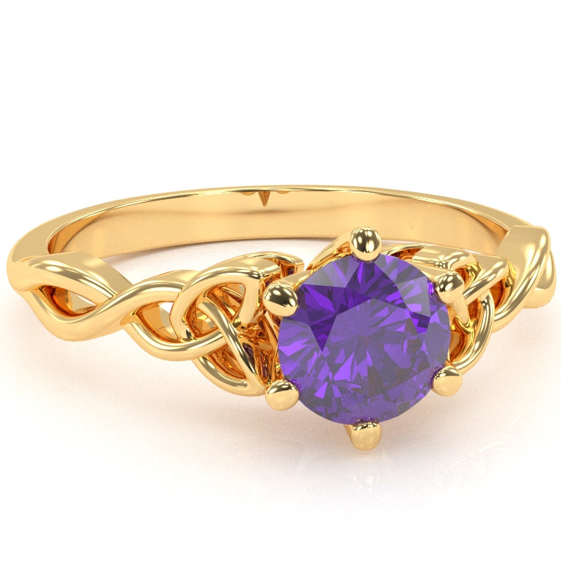 Celtic Trinity Knot Amethyst Engagement Ring In 14k Yellow Gold