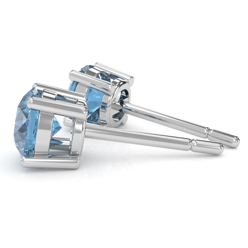 Blue Topaz 5mm Round Stud Earrings in 10k White Gold