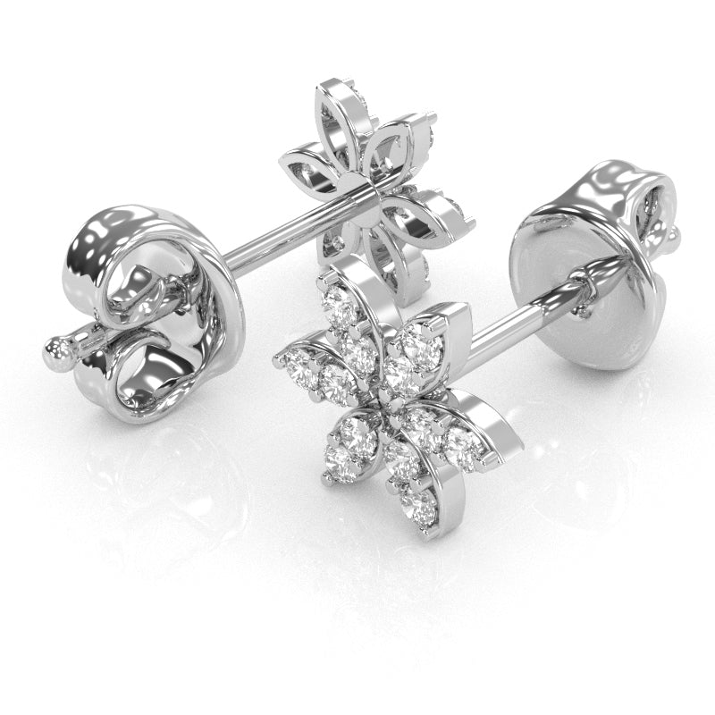 Diamond Encrusted Flower Stud Earrings in 14k White Gold