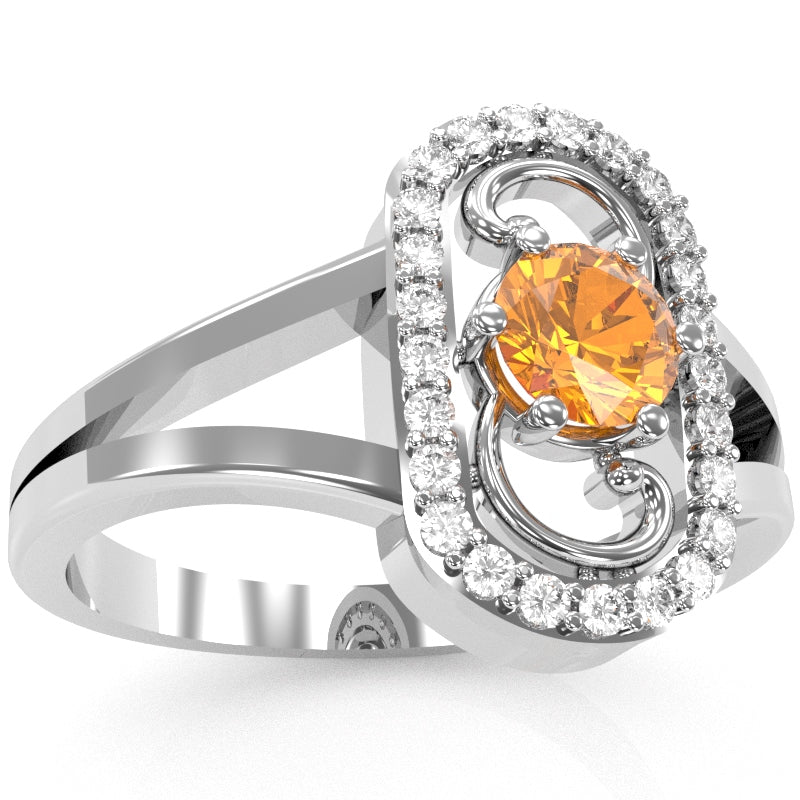 Split Band Citrine Diamond Cocktail Ring In 14k White Gold