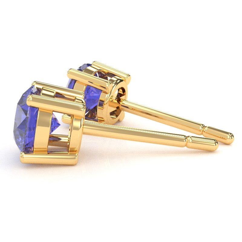 Tanzanite 6mm Round Stud Earrings in 10k Yellow Gold