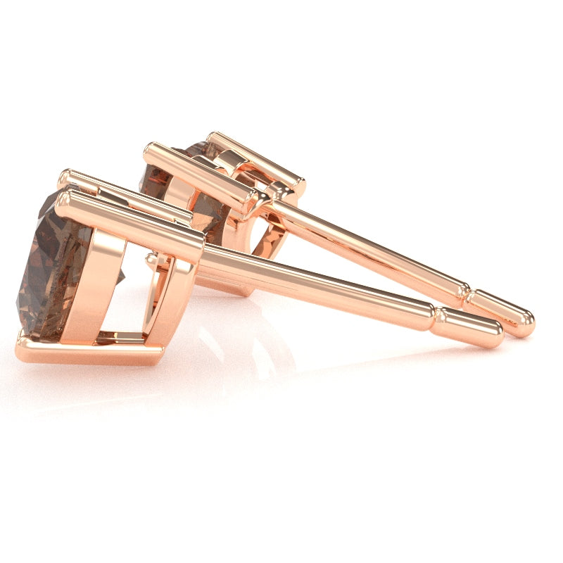 Smoky Quartz 5mm Heart Stud Earrings in 10k Rose Gold