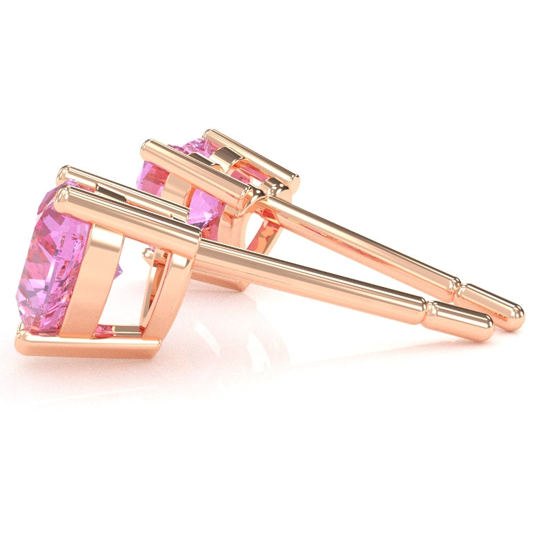 Lab-Created Pink Sapphire 6mm Heart Stud Earrings in 10k Rose Gold