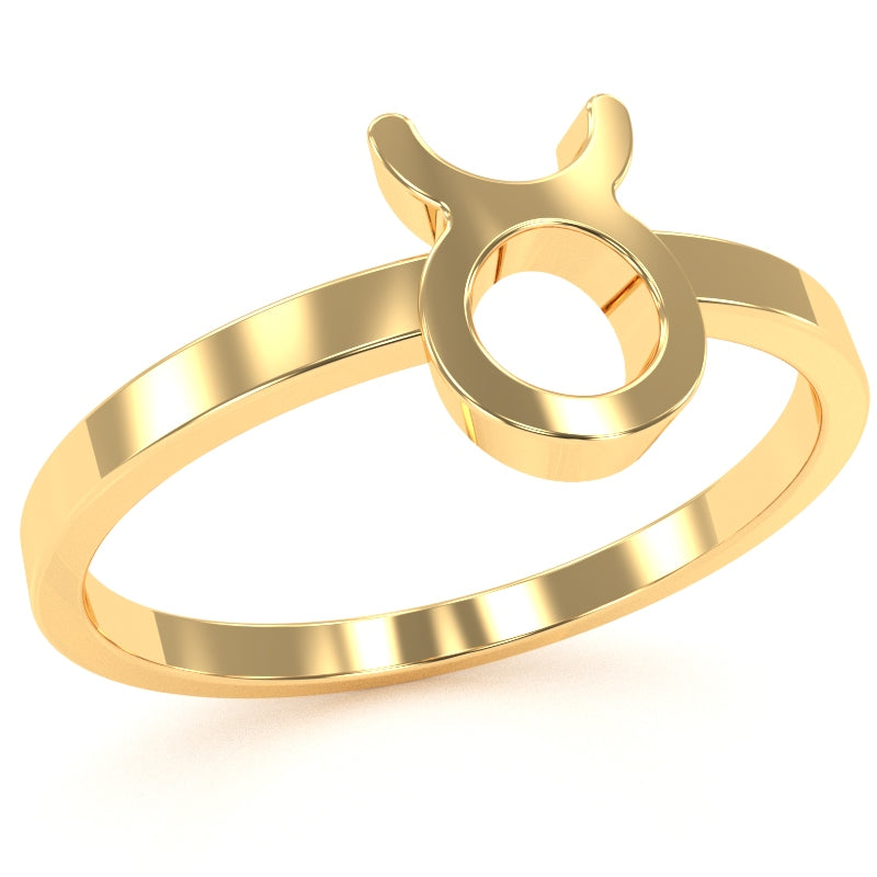 Taurus Zodiac Sign Ring In Solid 14k Yellow Gold
