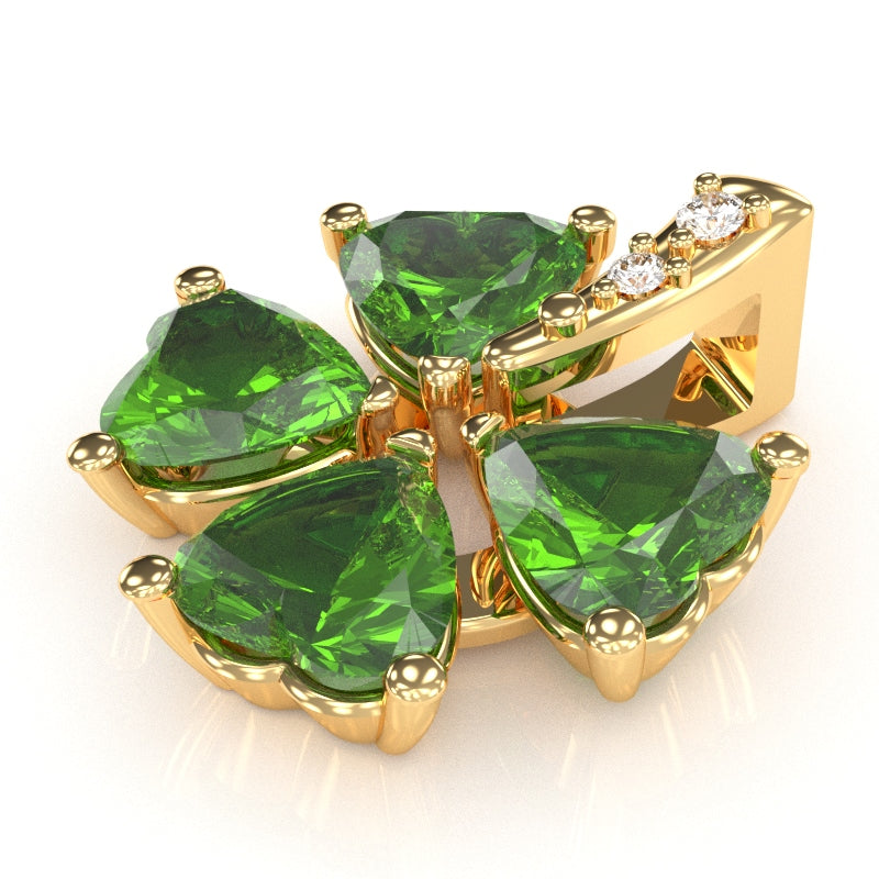 4 Leaf Clover Shamrock Peridot Diamond Pendant In 14k Yellow Gold