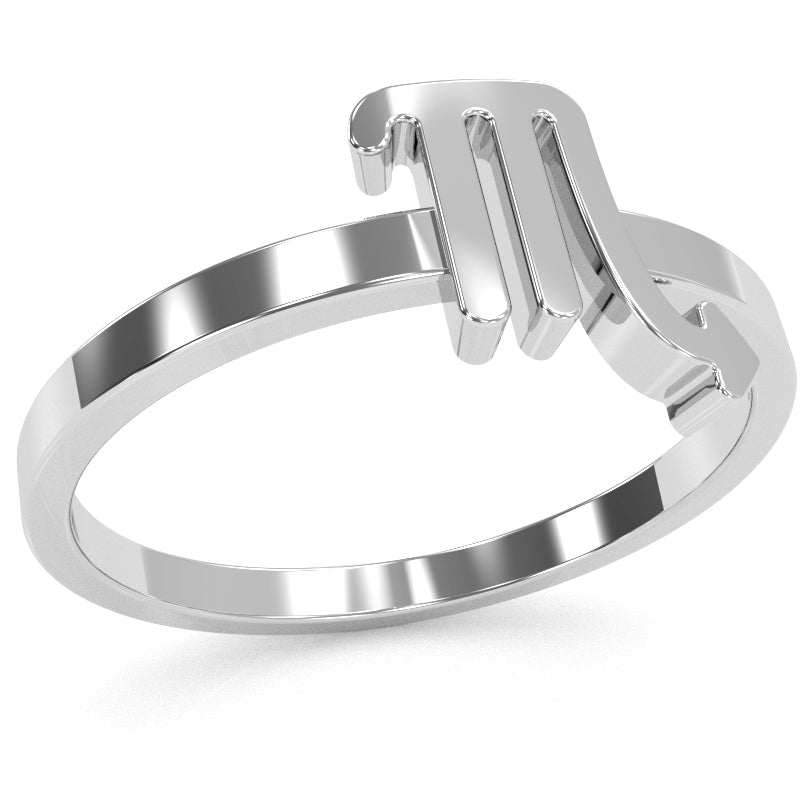 Scorpio Zodiac Sign Ring In Solid 14k White Gold