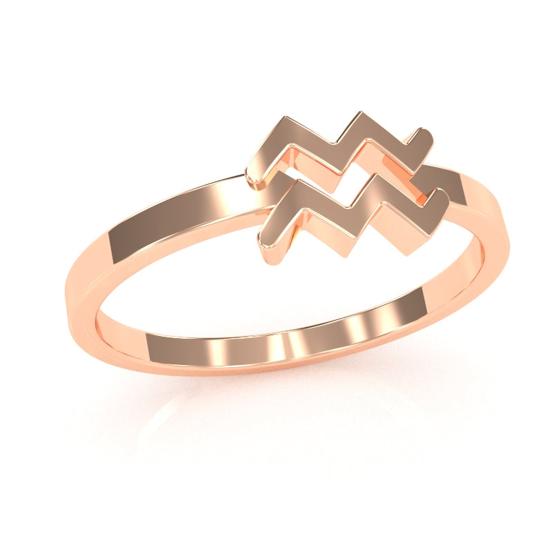 Aquarius Zodiac Sign Ring In Solid 14k Rose Gold