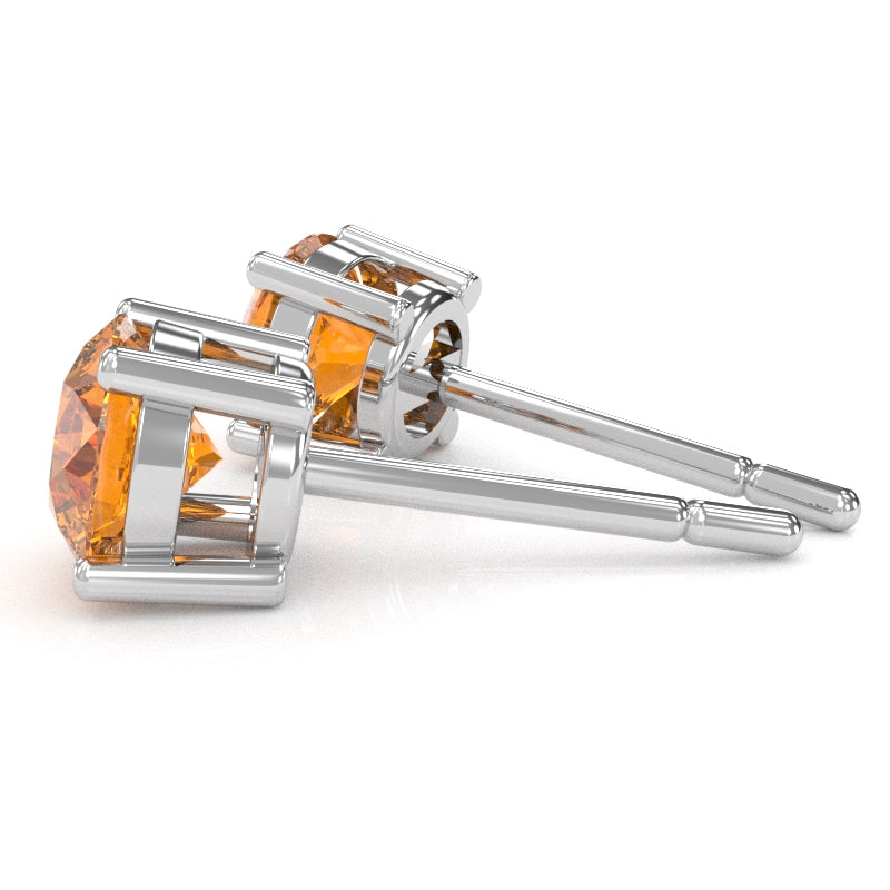 Citrine 5mm Round Stud Earrings in 10k White Gold