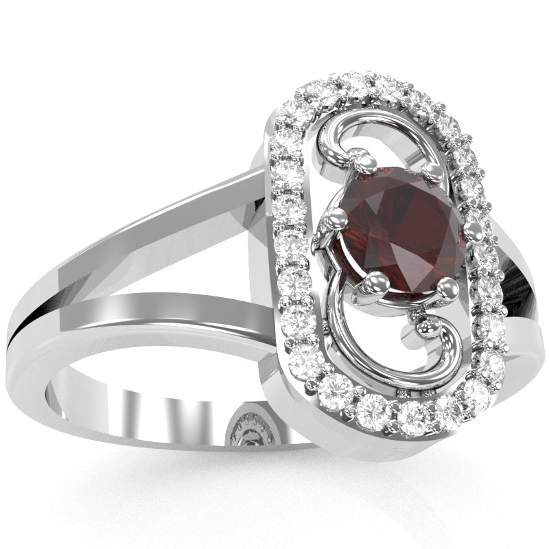 Split Band Garnet Diamond Cocktail Ring In 14k White Gold