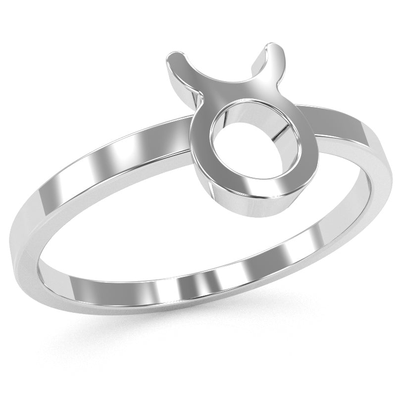 Taurus Zodiac Sign Ring In Solid 14k White Gold