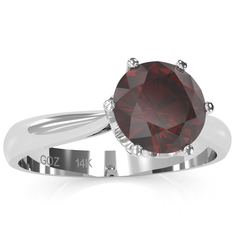 Crown Setting Garnet Engagement Ring In 14k White Gold