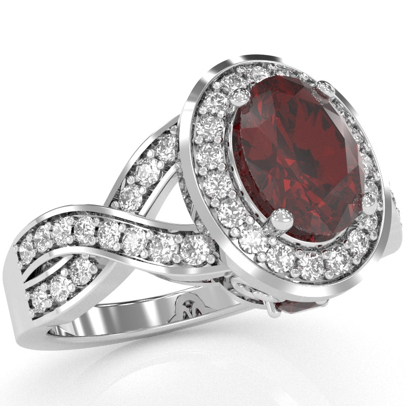 Three Stone Lab-Created Ruby Diamond Peekaboo Halo Engagement Ring In 14k White Gold