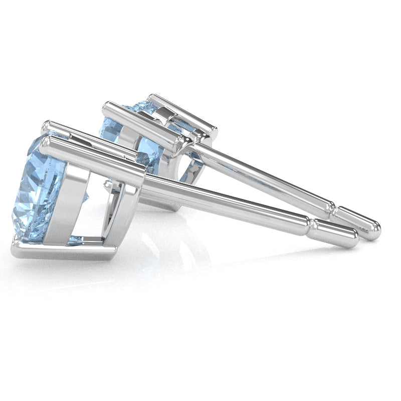 Aquamarine 6mm Heart Stud Earrings in 10k White Gold